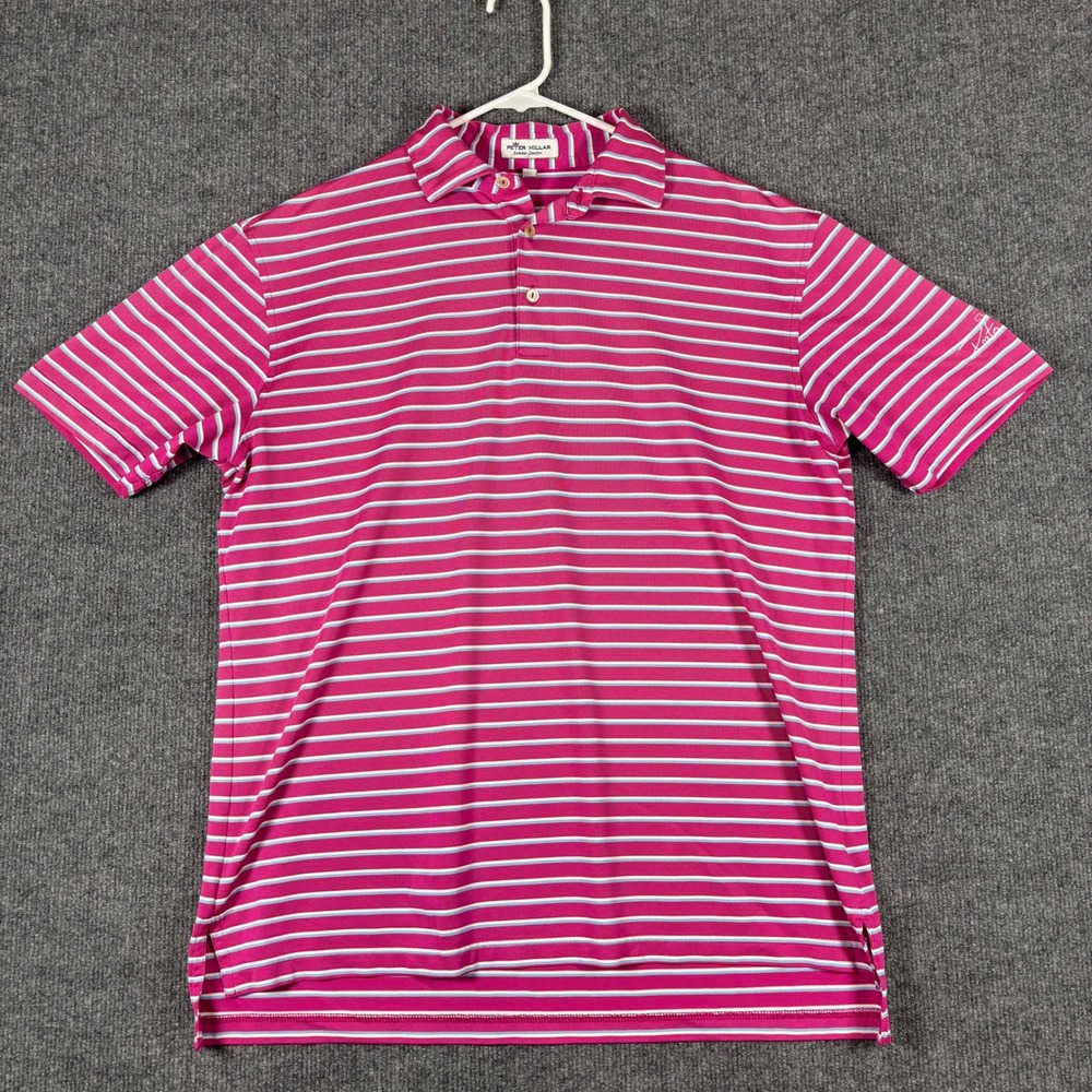 Peter Millar Summer Comfort Polo Mens M Pink White Blue Striped Golf Shirt